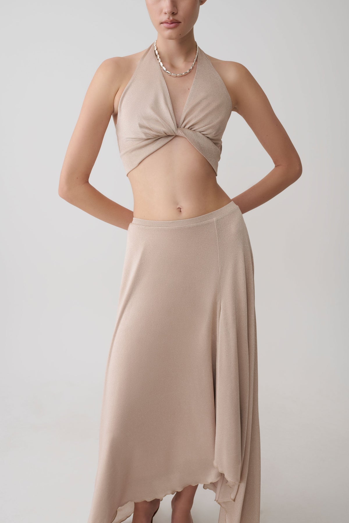 Nola Draped Lurex Halter Top - Gold