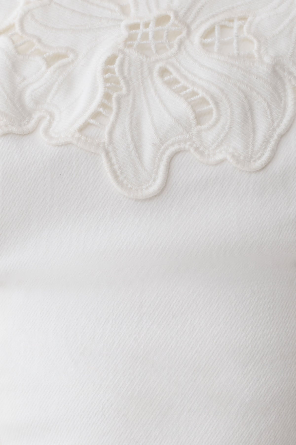 Tillie Flower Embroidery Strapless Denim Top - White