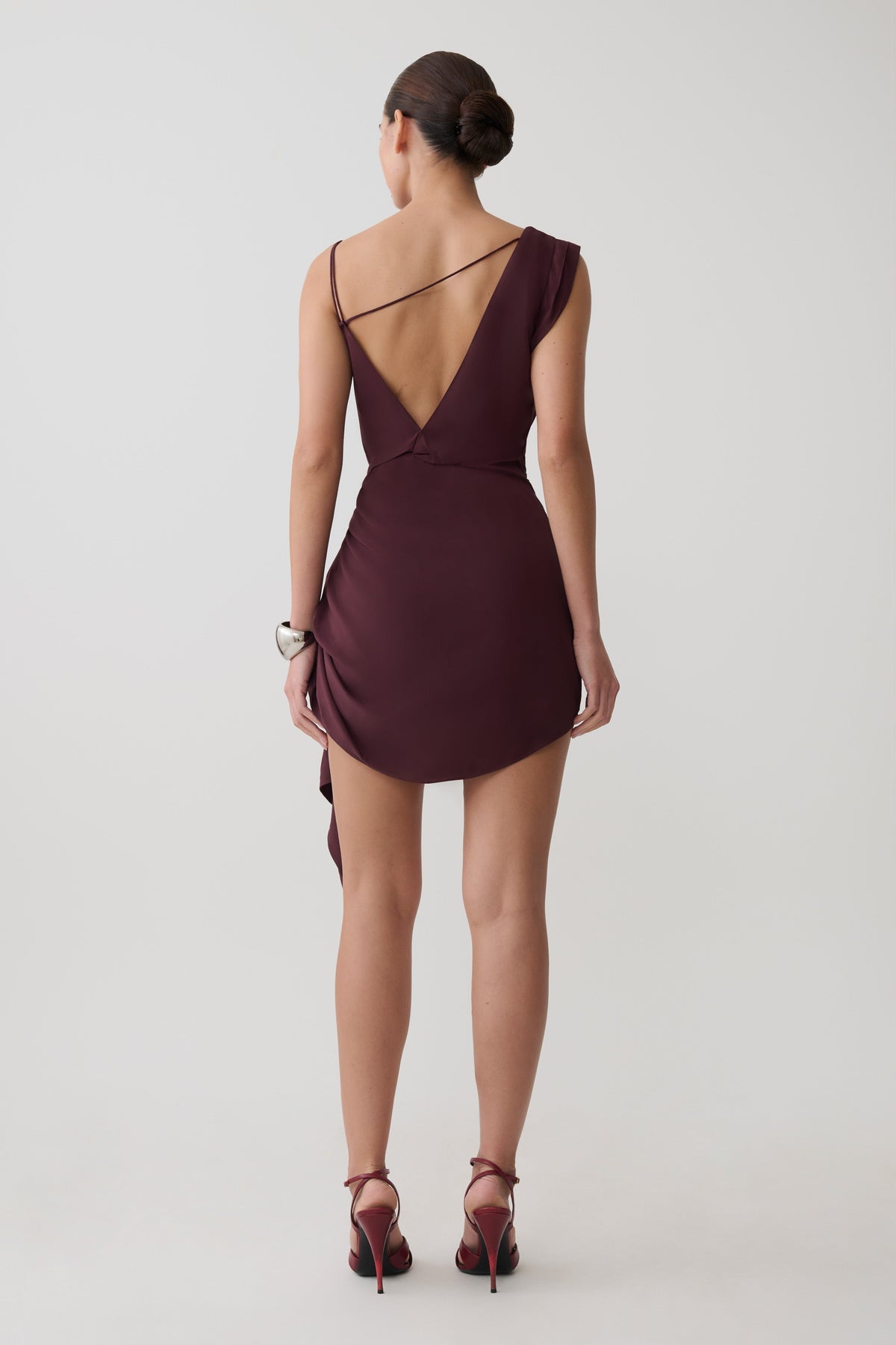 Lucile Cowl Drape Satin Mini Dress - Plum