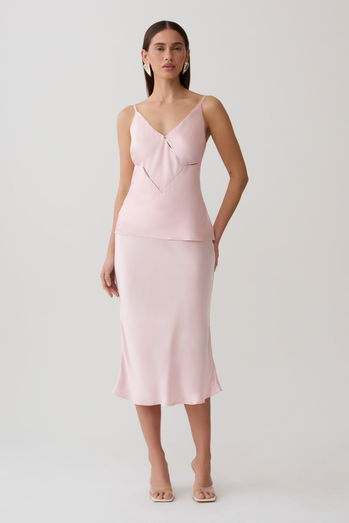 Hattie Satin Sleeveless Top - Pale Pink