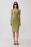 Leah Racer Back Knee Length Knit Dress - Olive