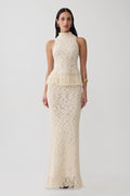 Giovanni Fringe Knit Maxi Skirt - Cream