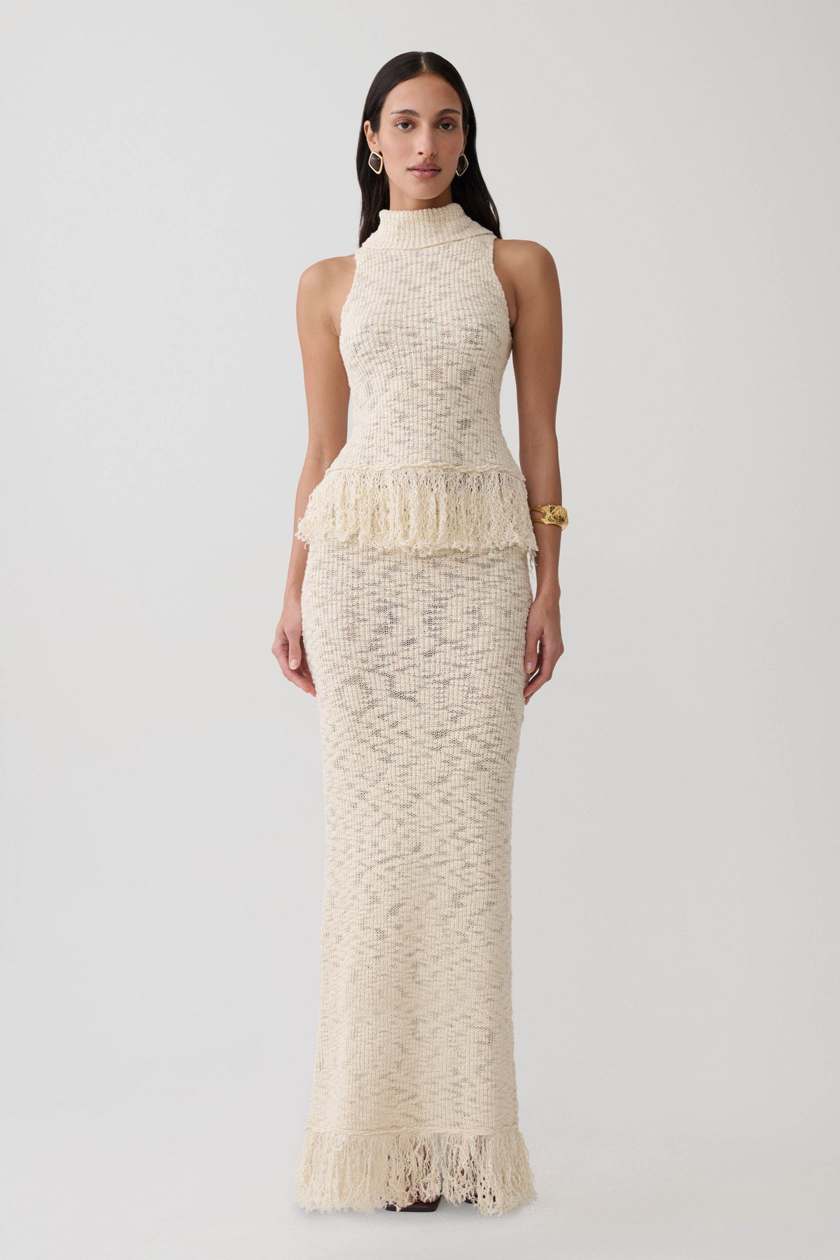 Giovanni Fringe Knit Maxi Skirt - Cream