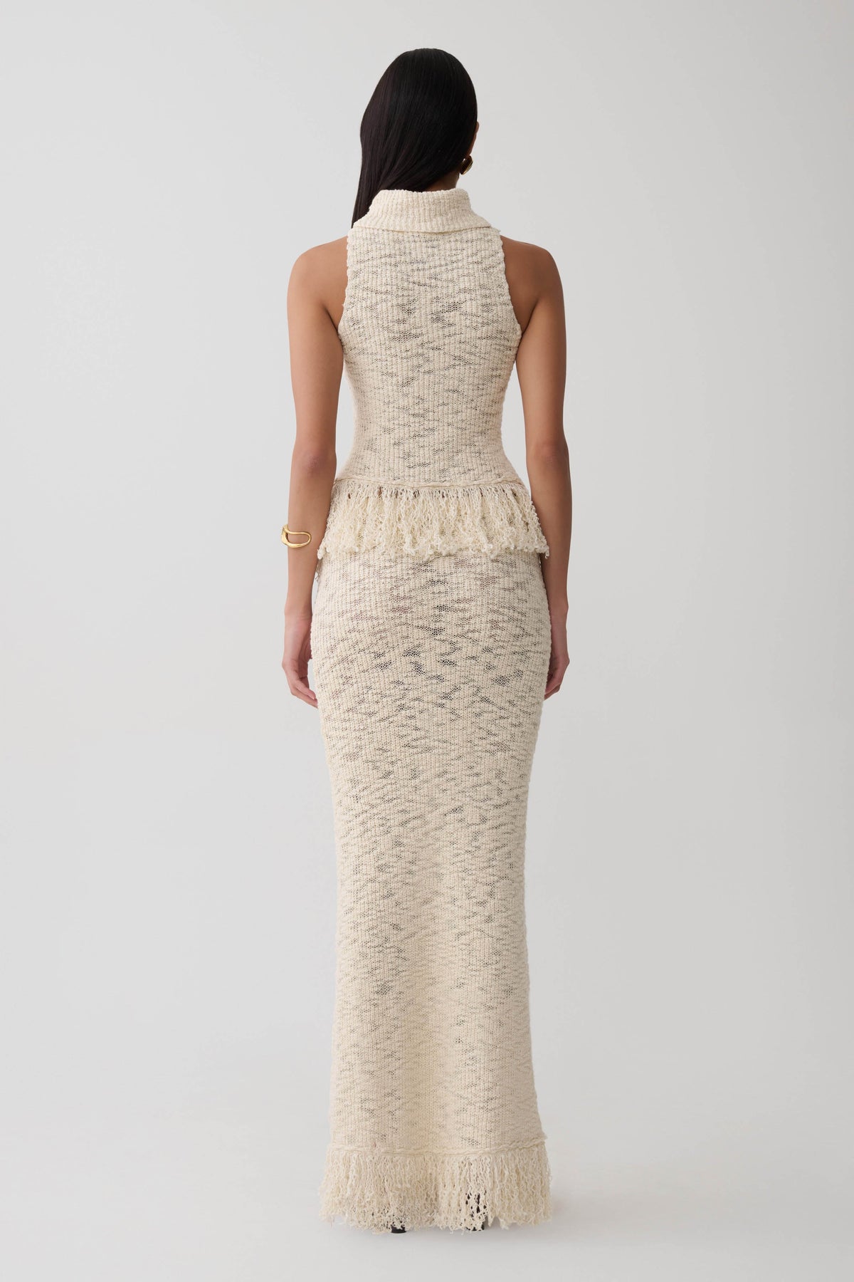 Giovanni Fringe Knit Maxi Skirt - Cream