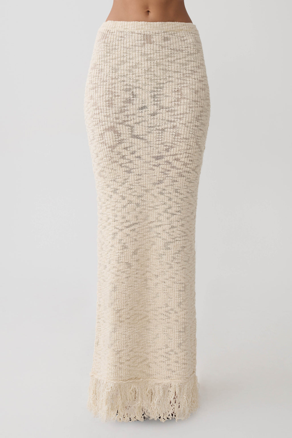 Giovanni Fringe Knit Maxi Skirt - Cream