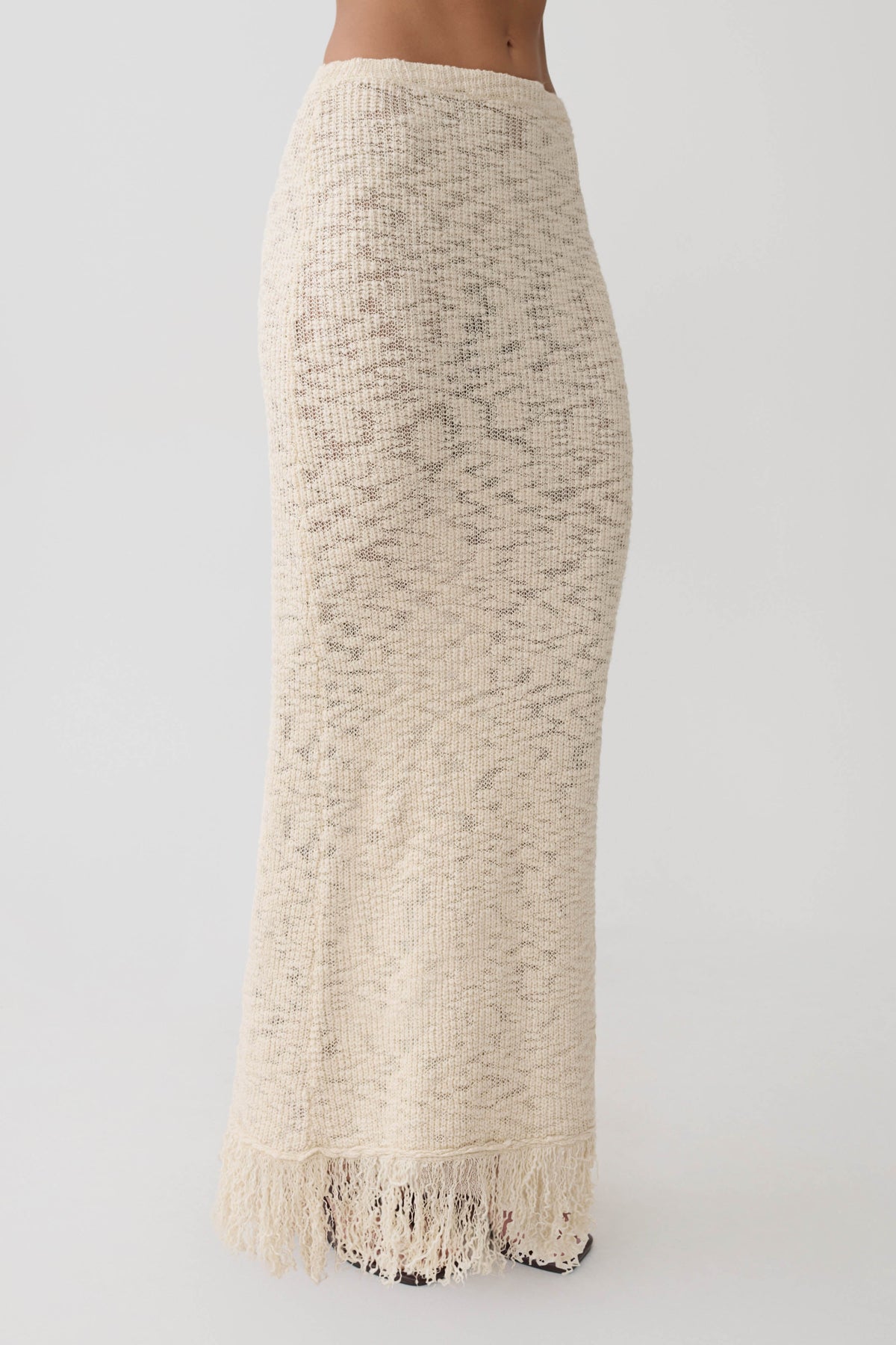 Giovanni Fringe Knit Maxi Skirt - Cream