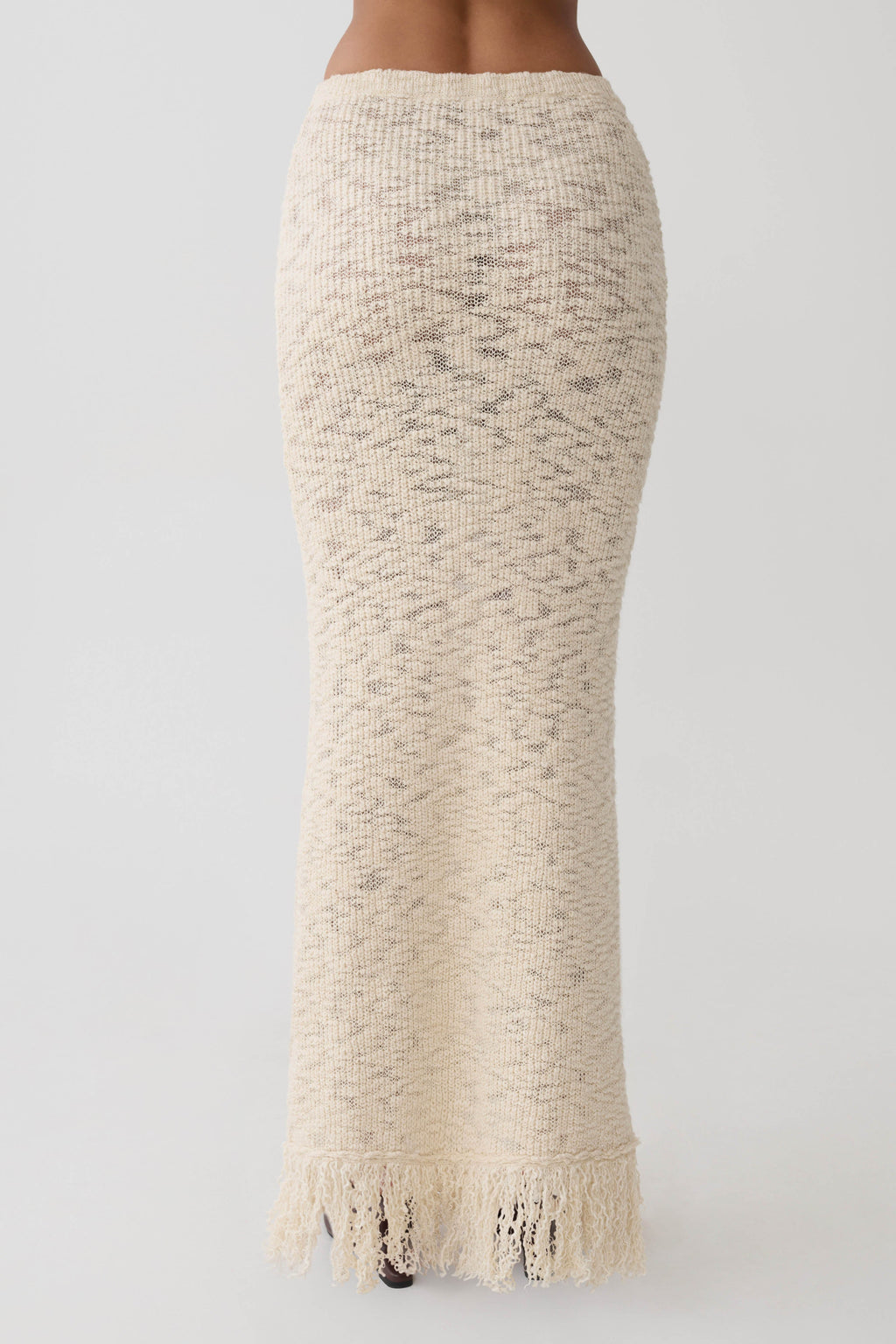 Giovanni Fringe Knit Maxi Skirt - Cream