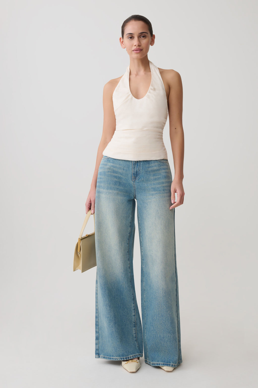 Daniela Ruched Halter Top - Ivory