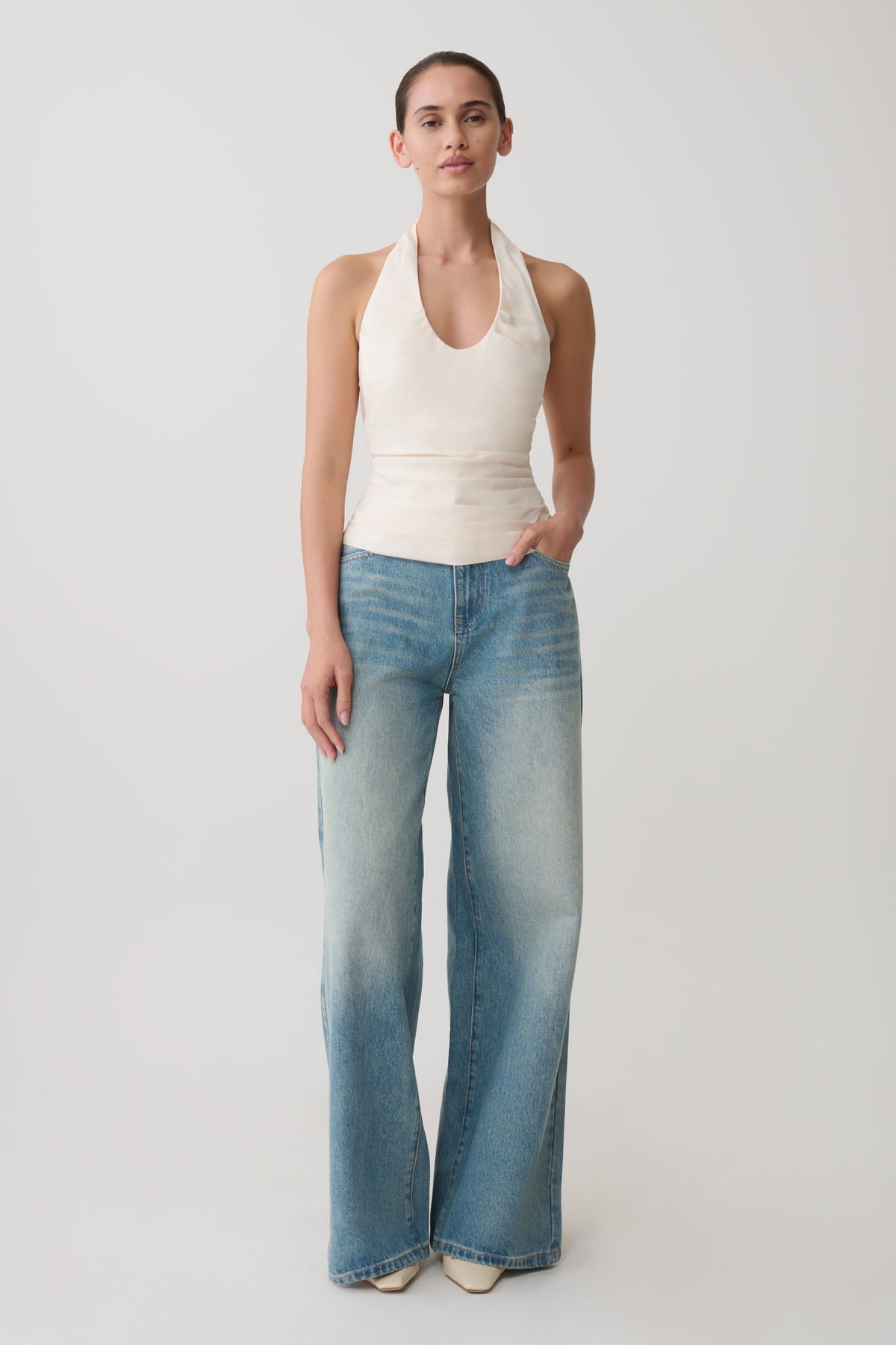 Daniela Ruched Halter Top - Ivory