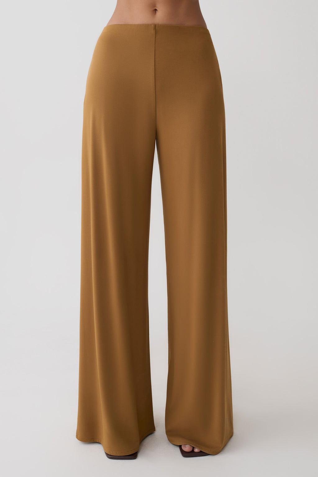 Krysh Wide Leg Peached Jersey Pants - Caramel