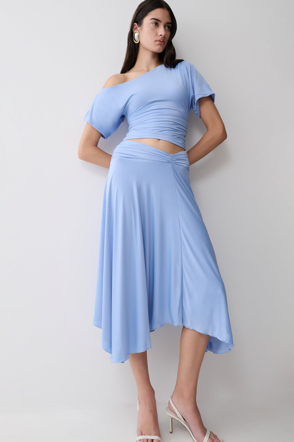 Luu Off Shoulder Slinky Top - Sea Blue