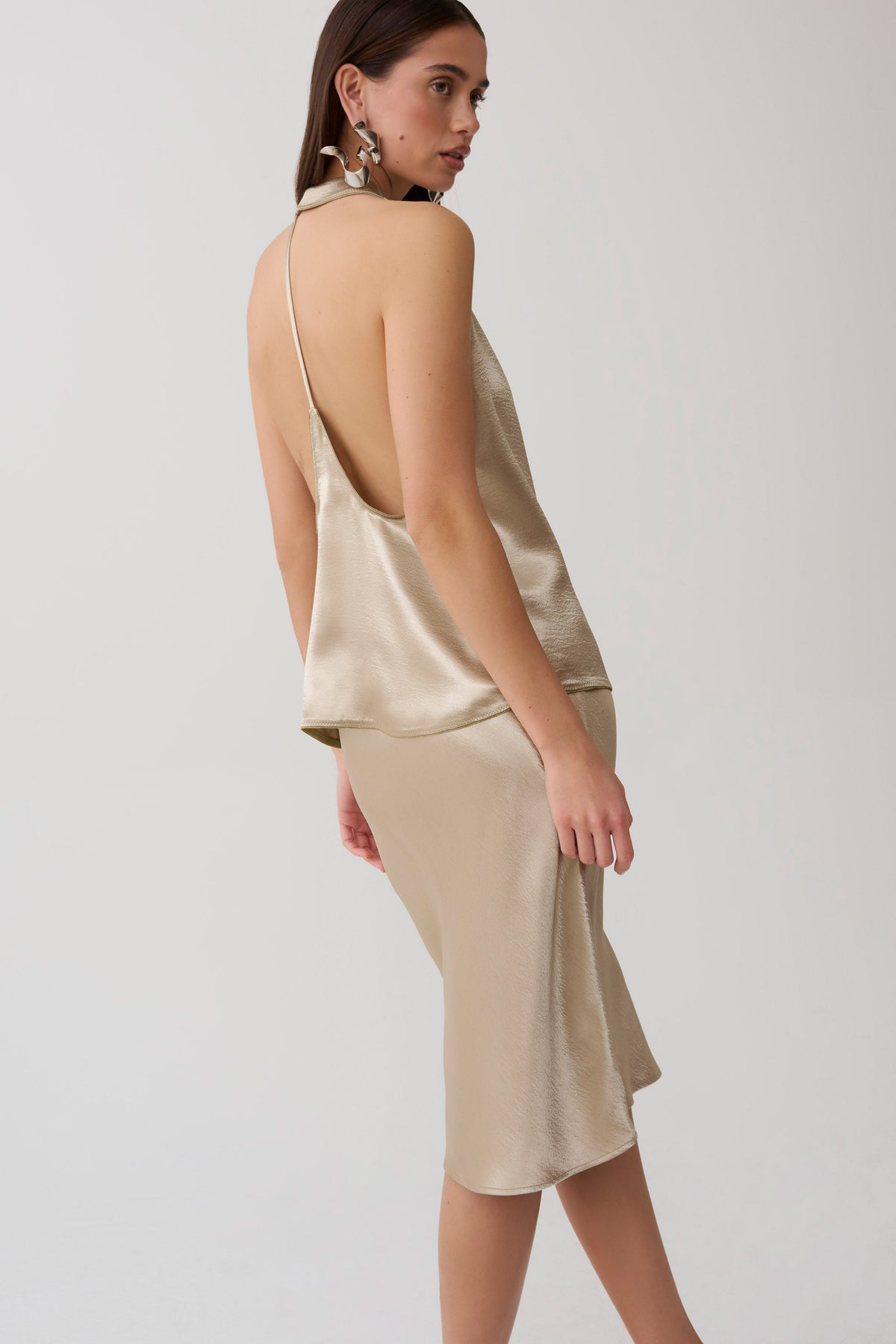 Cleo Satin Midi Skirt - Gold