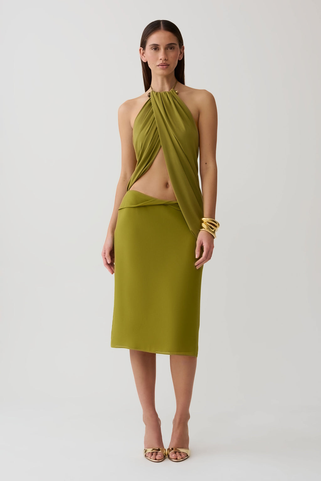 Yuna Draped Hardware Top - Martini Olive