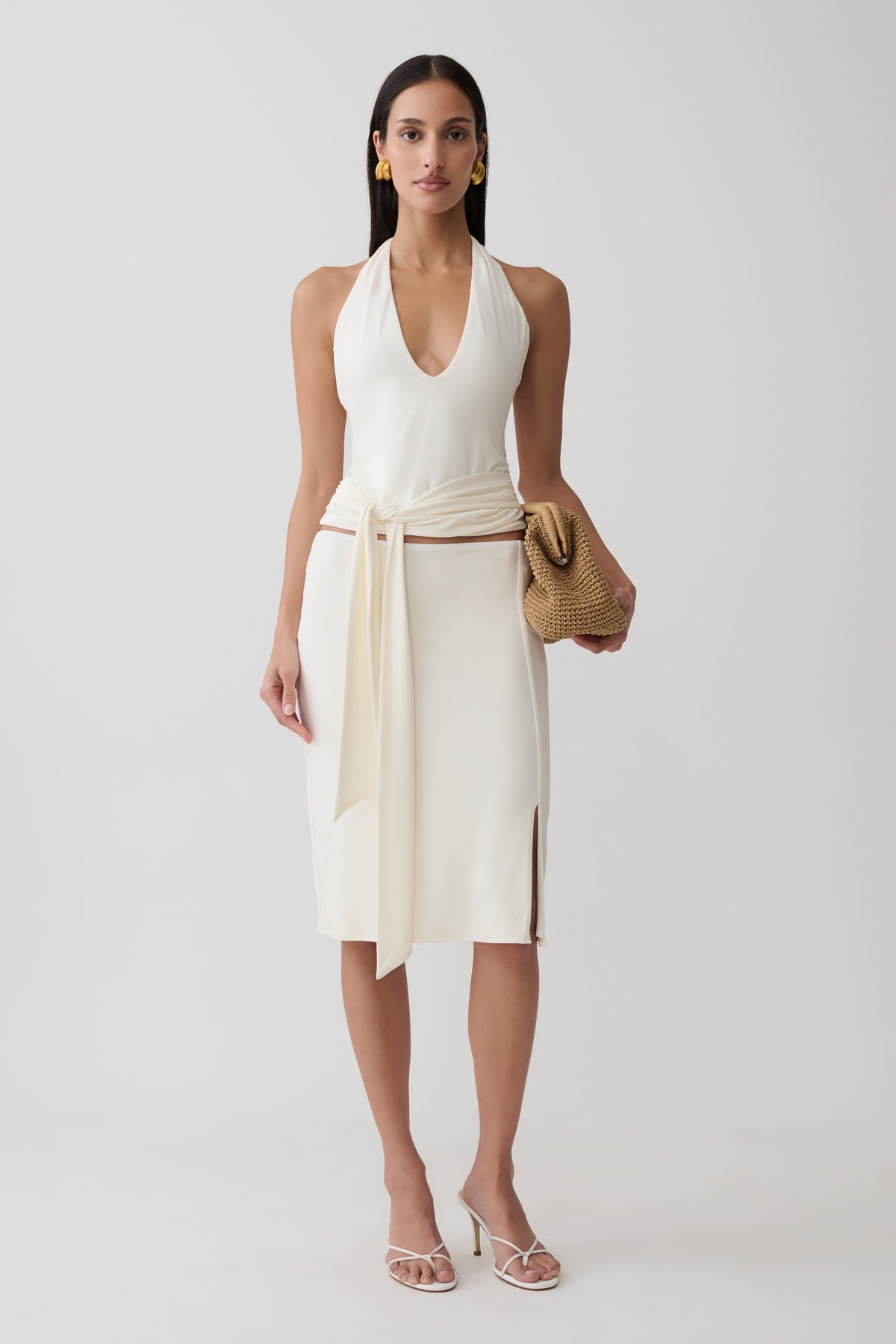 Daine Peached Jersey Halter Top - Ivory