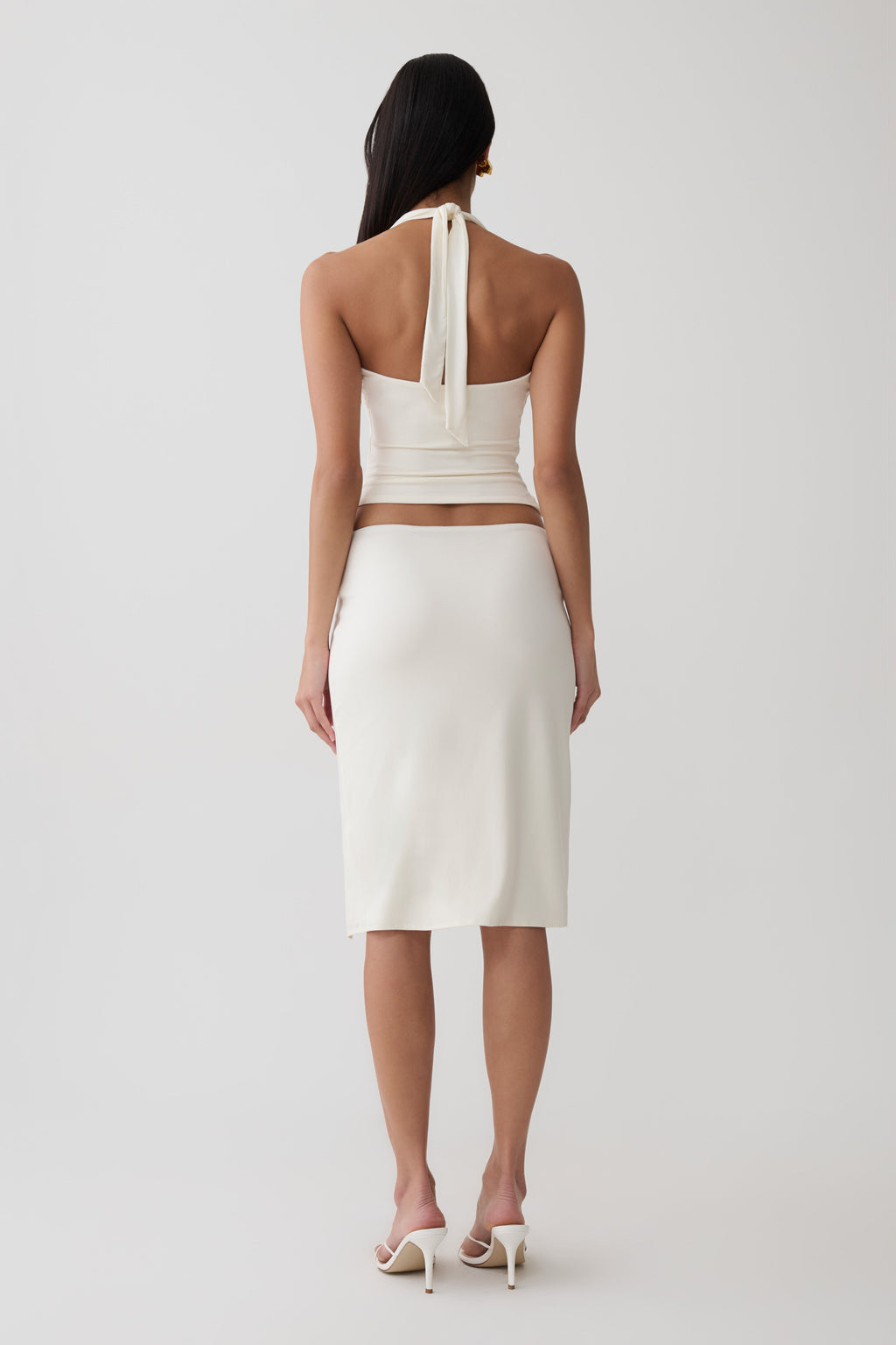 Elio Peached Jersey Midi Skirt - Ivory