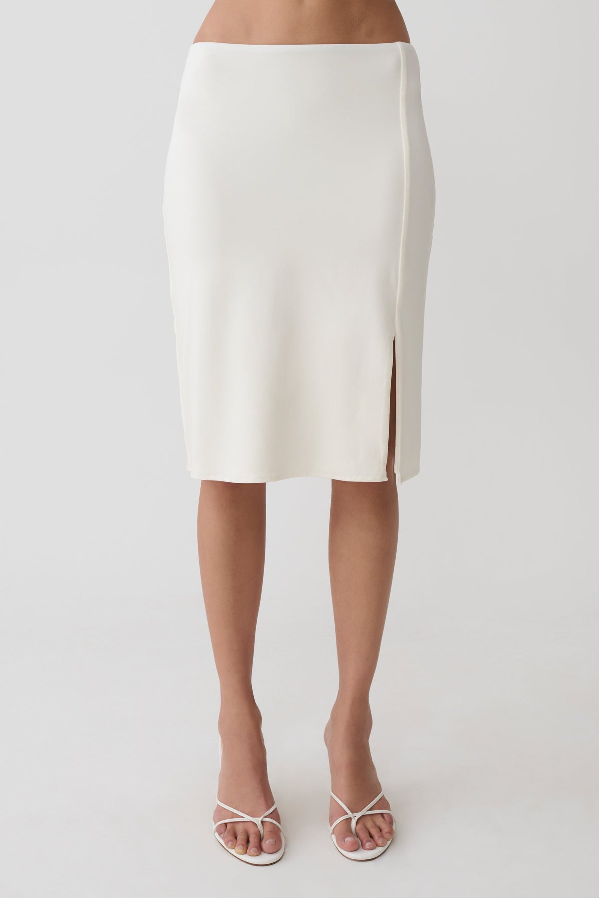 Elio Peached Jersey Midi Skirt - Ivory