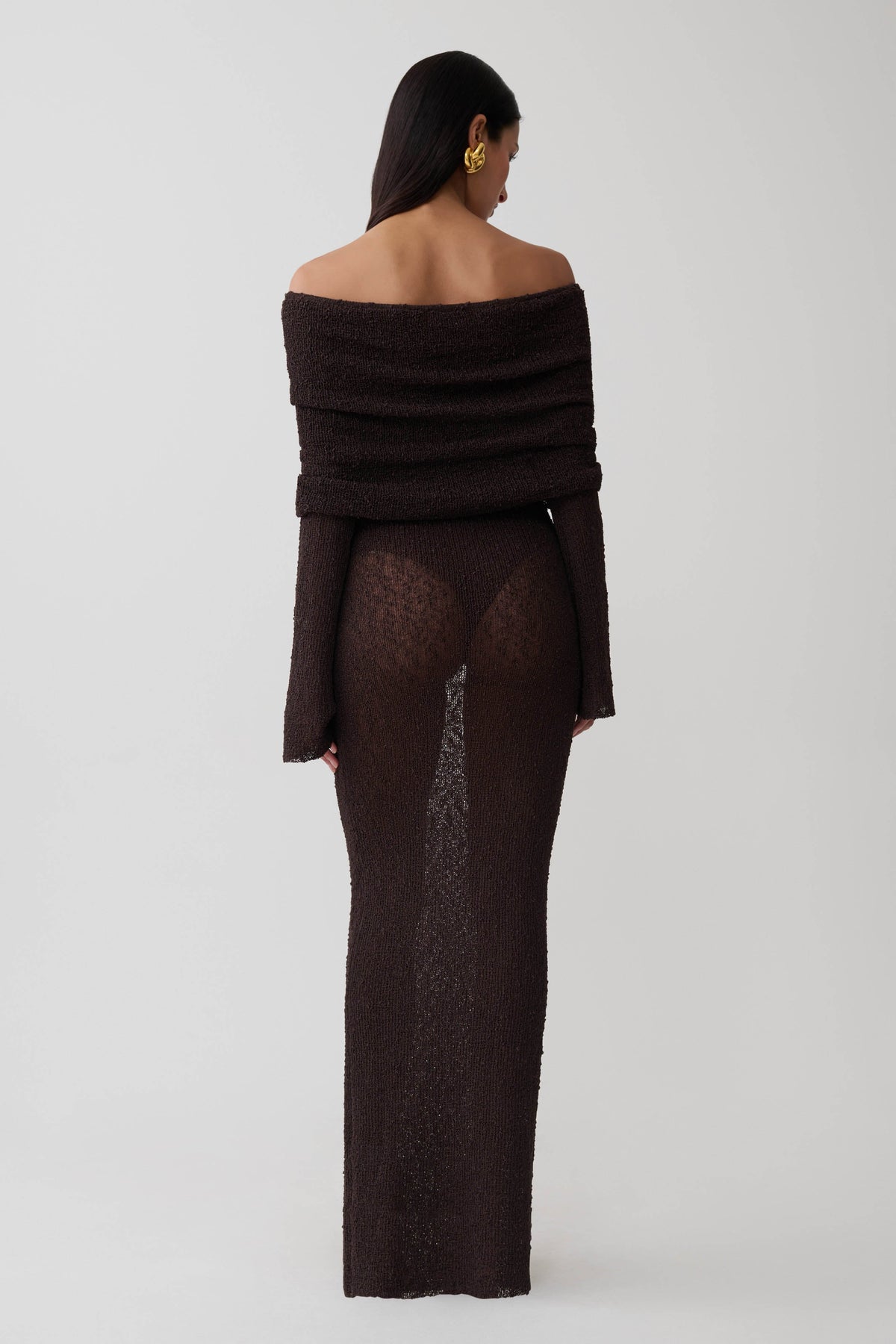 Marisol Off Shoulder Boucle Maxi Dress - Dark Chocolate