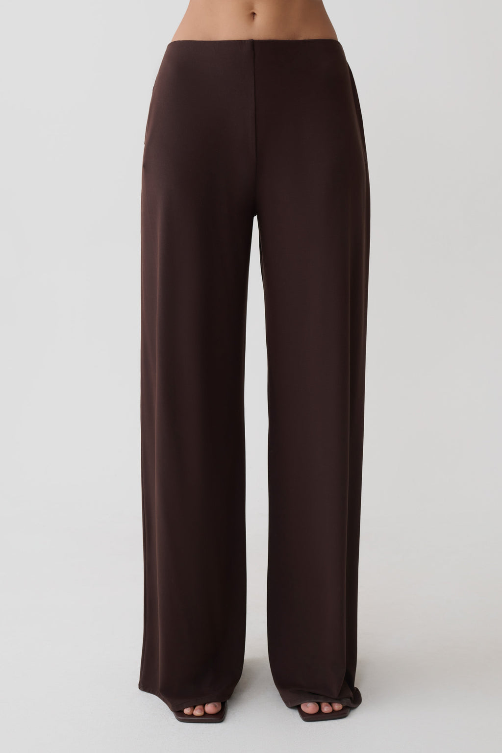 Krysh Wide Leg Peached Jersey Pants - Chocolate