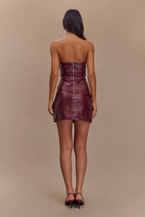 Allana Faux Leather Strapless Top - Cherry Red