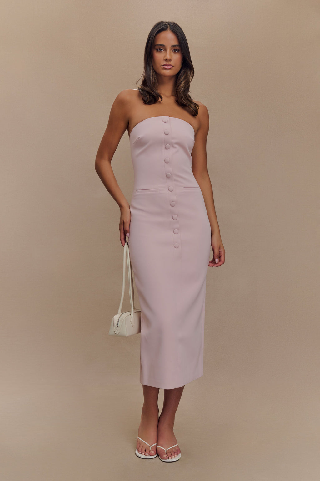 Sussan Strapless Midi Dress - Powder Pink