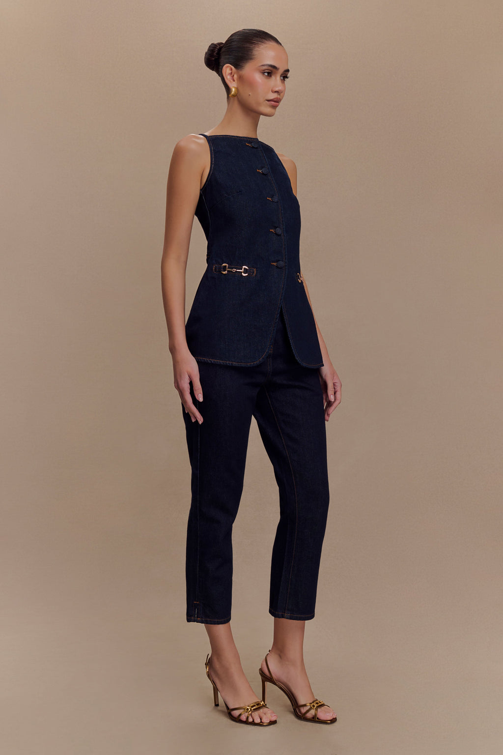 Ashton Sleeveless Button Denim Top - Indigo Blue