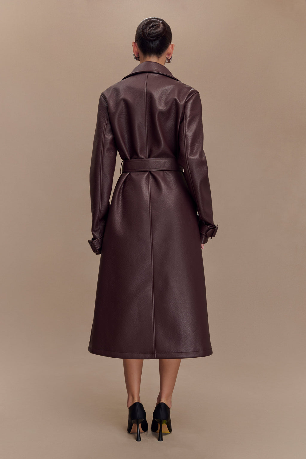 Tarah Faux Leather Trench Coat - Cacao Brown
