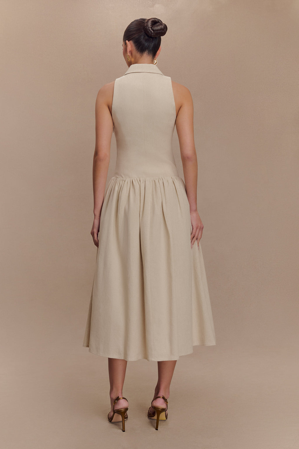 Valery Linen Midi Collar Dress - Natural