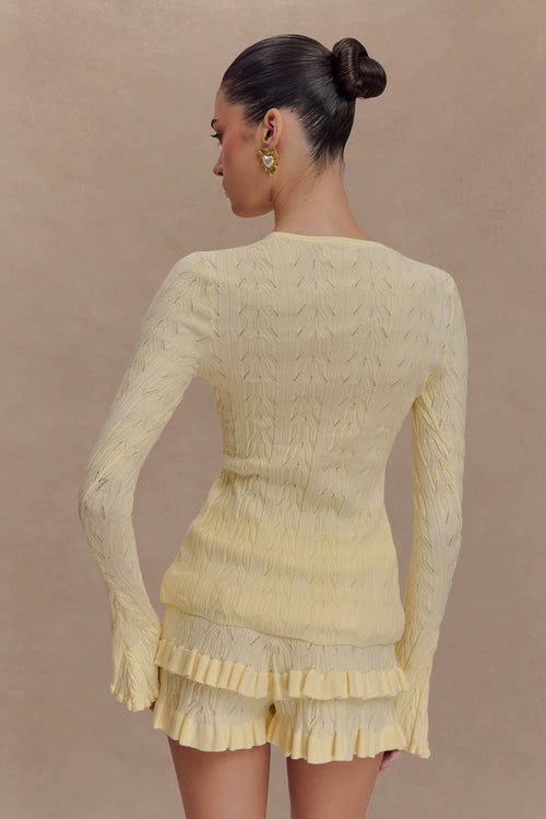 Amy Pointelle Bell Sleeve Cardigan - Lemon