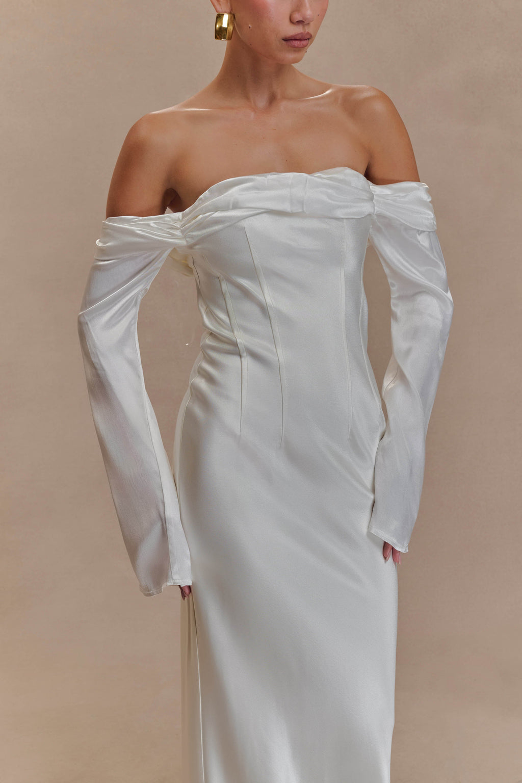 Giselle Off Shoulder Cowl Neck Maxi Dress - White