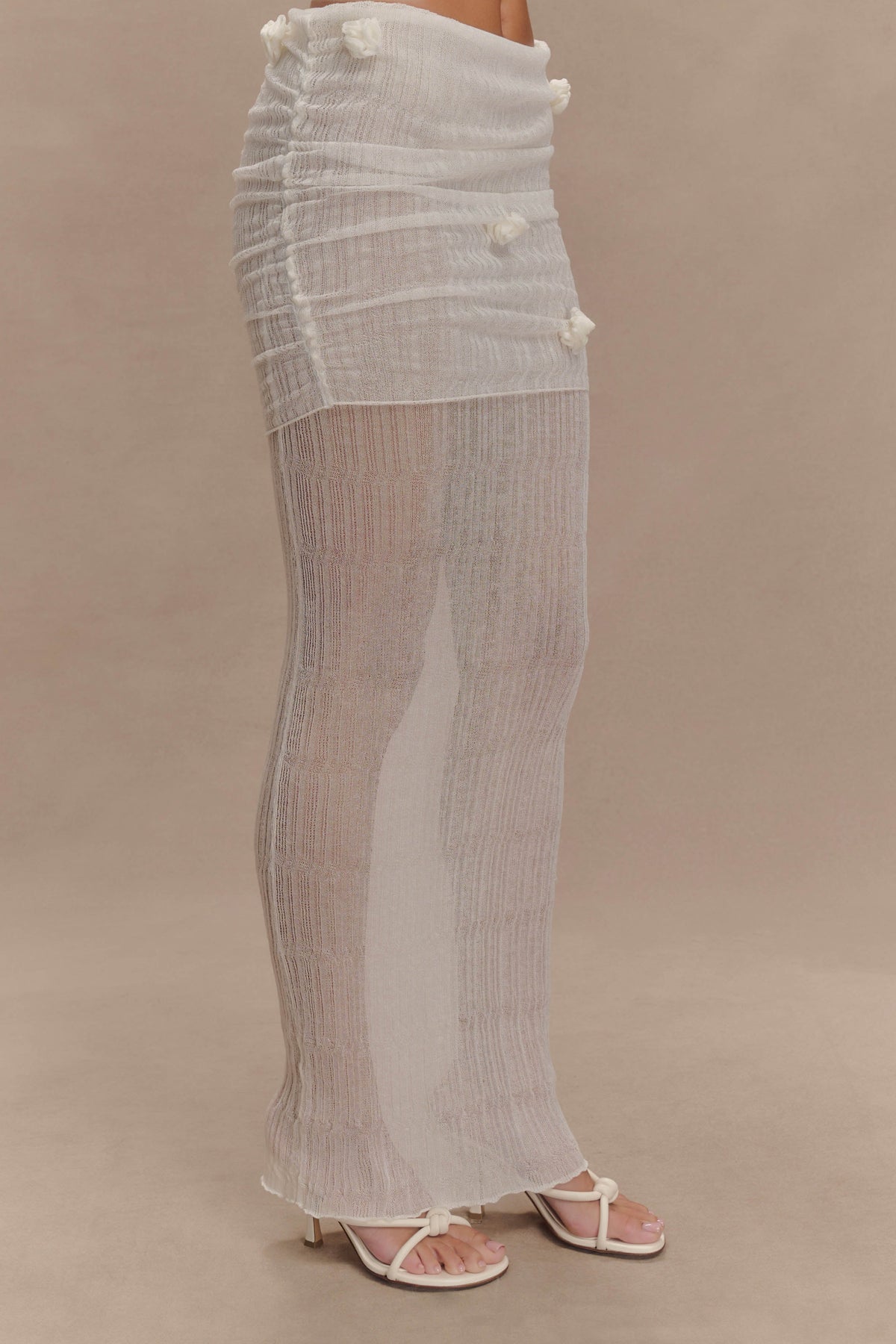 Orianna Orchid Knit Maxi Skirt - Ivory