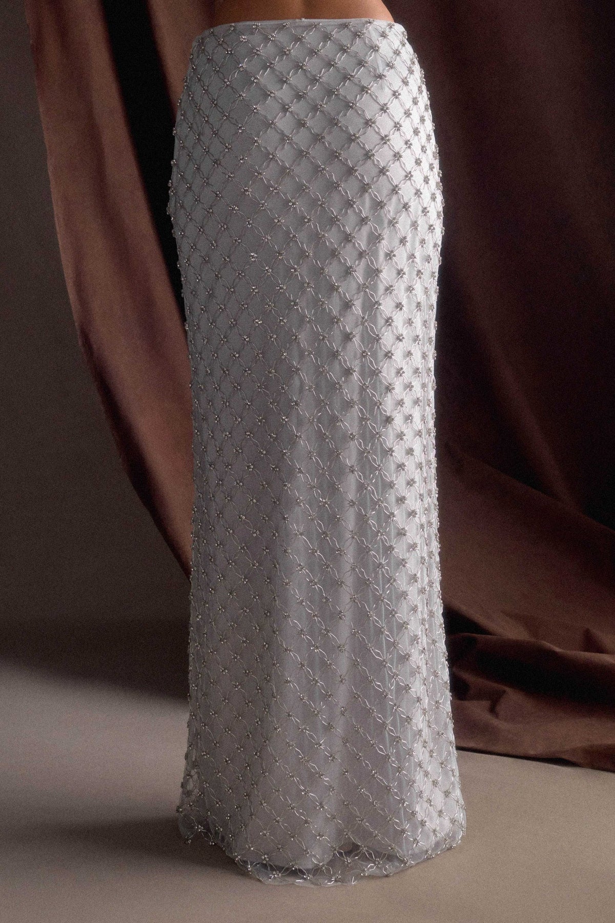 Zuri Hand Beaded Embellished Maxi Skirt - Silver
