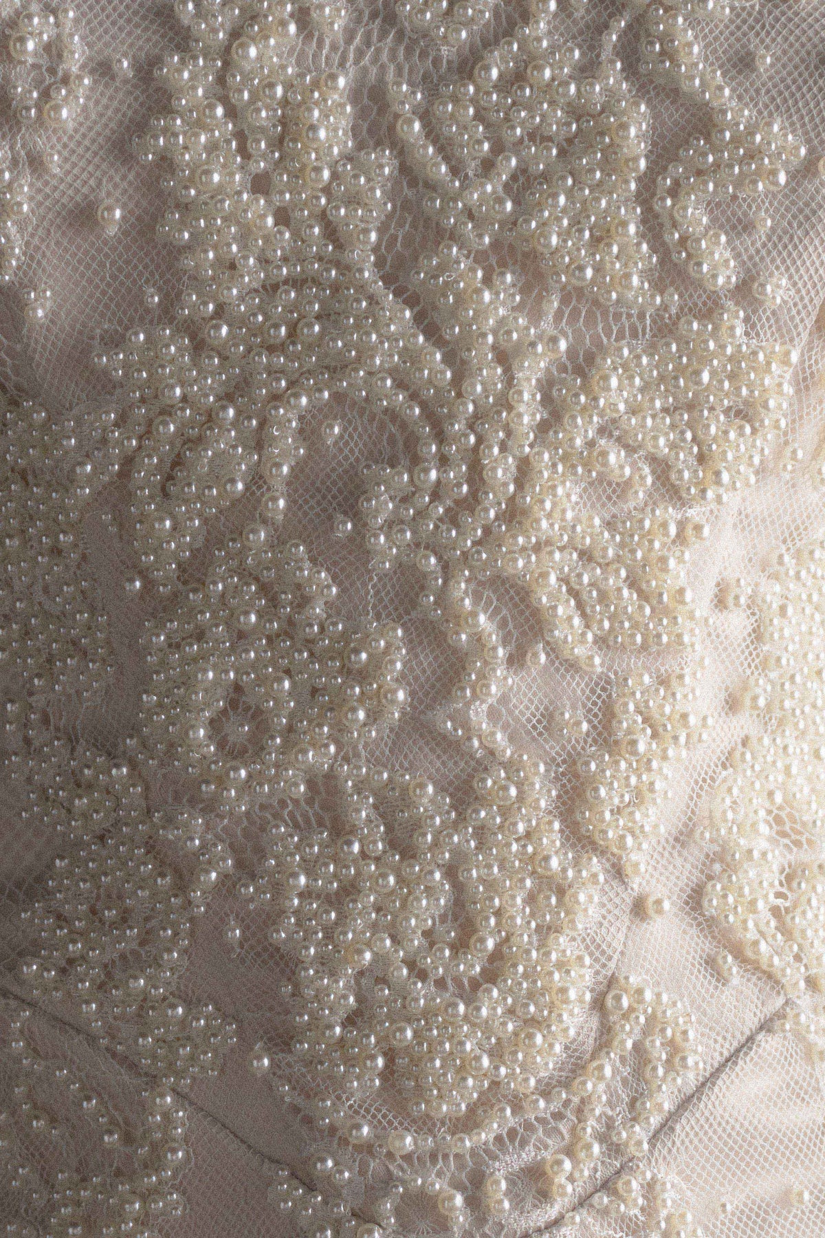 Eva Hand Beaded Pearl & Lace Mini Dress - White