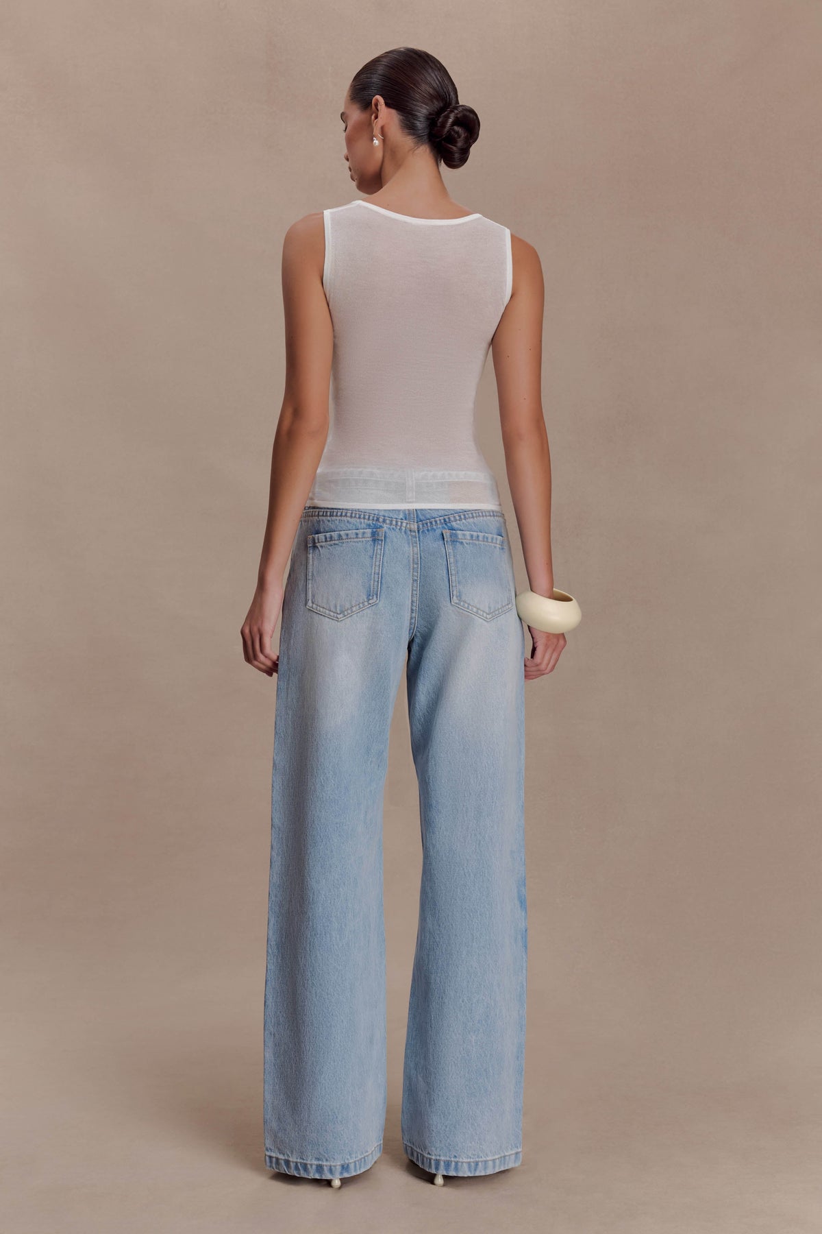 Perrie Mid Rise Straight Leg Tie Jeans - Washed Light Blue