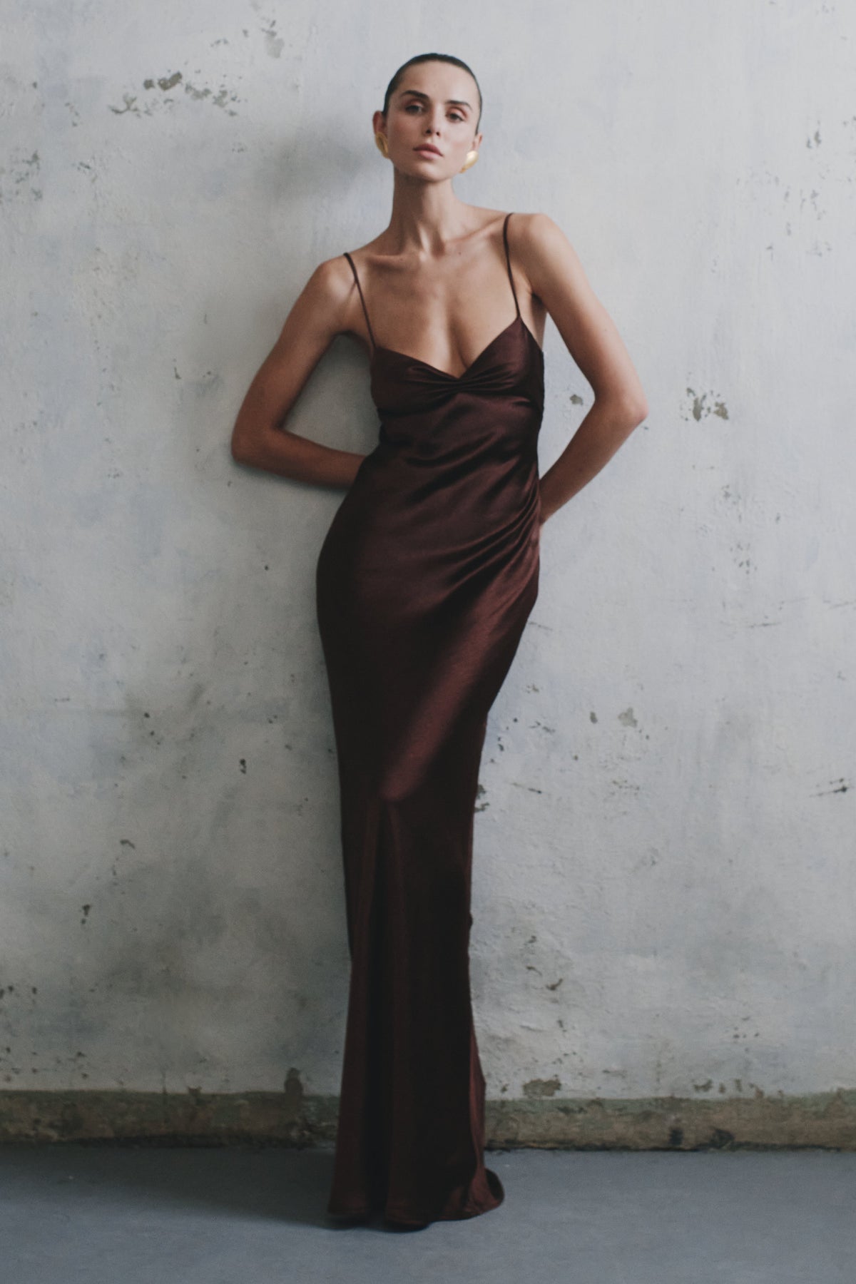 Lilly Sweetheart Satin Maxi Dress - Dark Chocolate