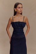Cecilia Denim Frill Corset - Indigo Blue