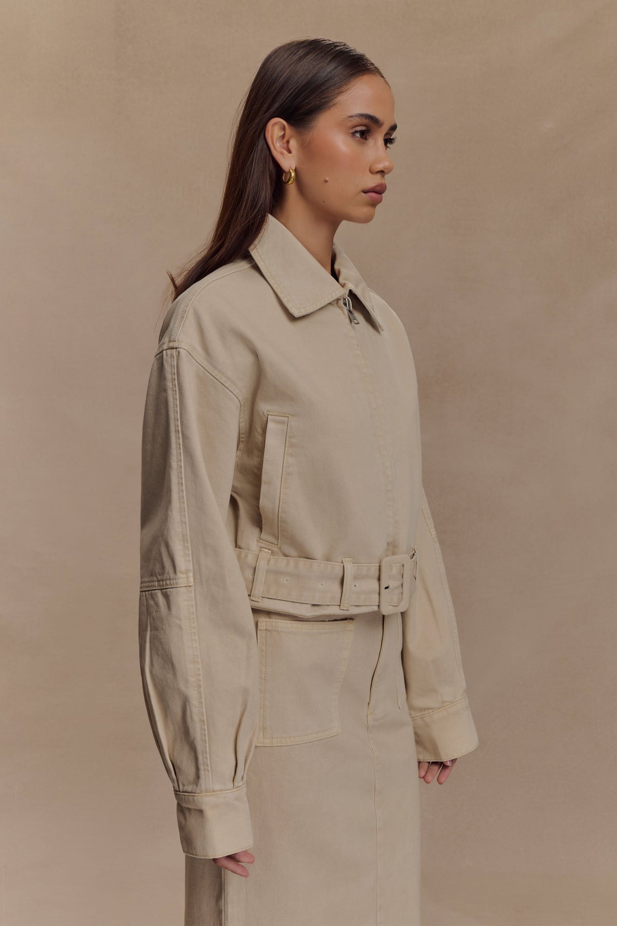 Fallon Cropped Denim Jacket - Stone Wash