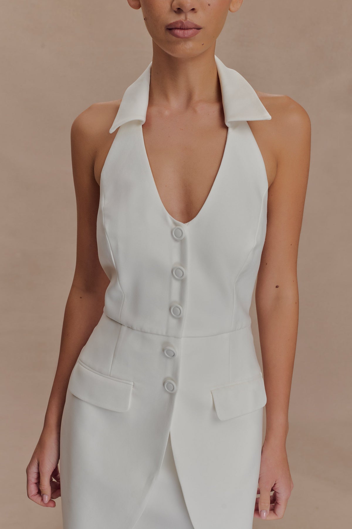 Ruth Cotton Halter Mini Dress - Ivory