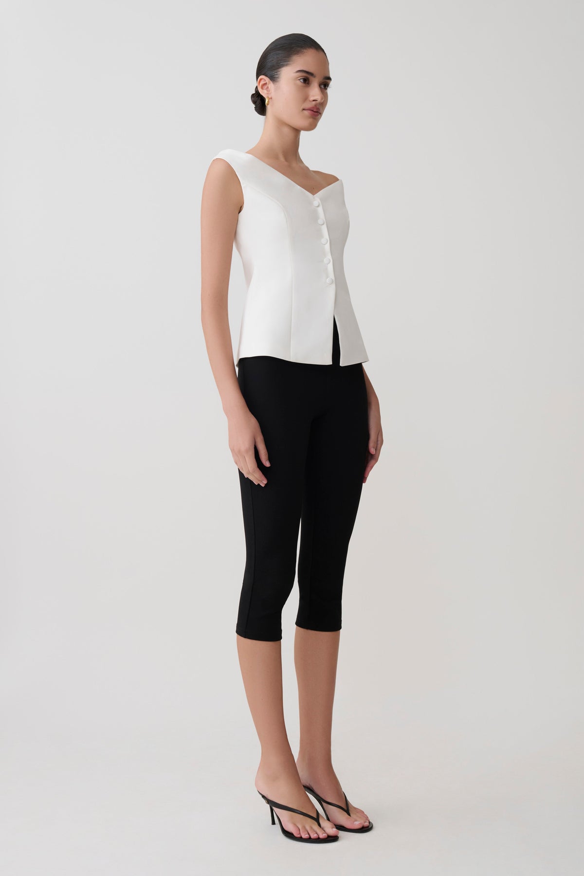 Billie Off Shoulder Sleeveless Button Top - White