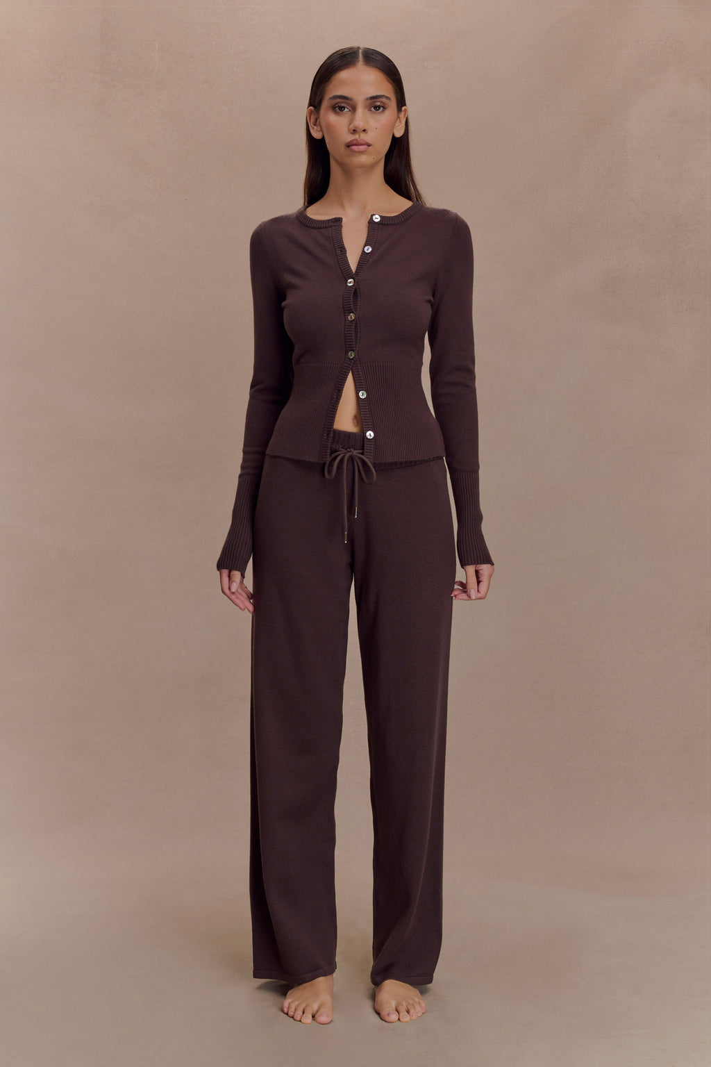 Reese Fitted Knit Cardigan - Dark Chocolate