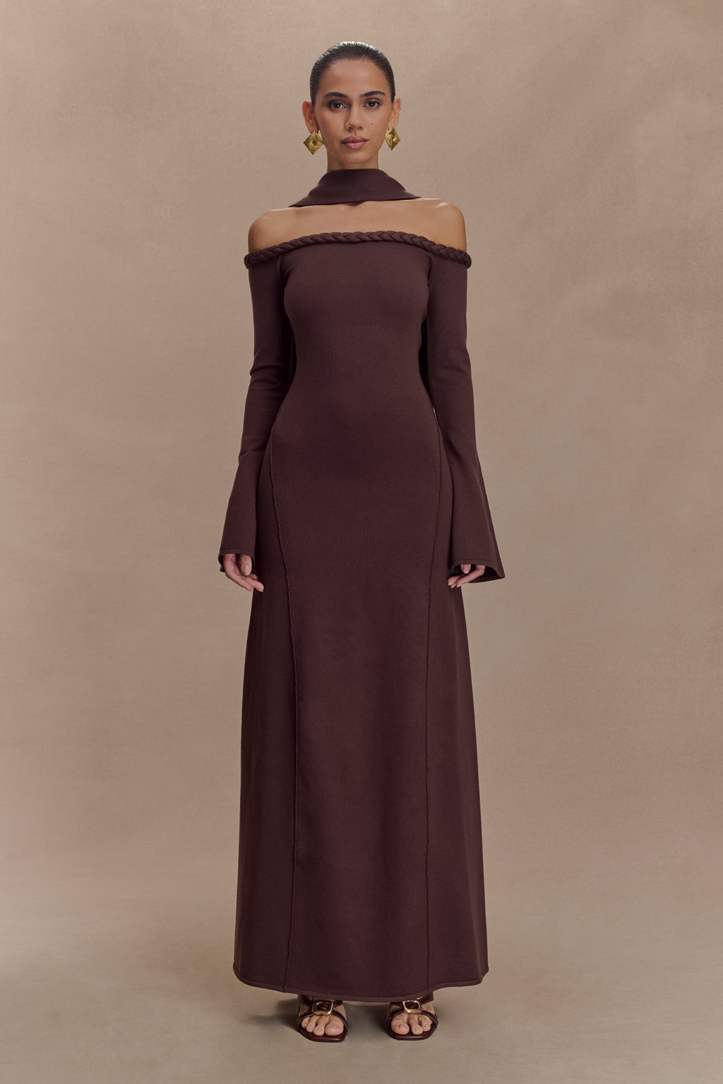 Heidi Strapless Knit Scarf Maxi Dress - Dark Chocolate