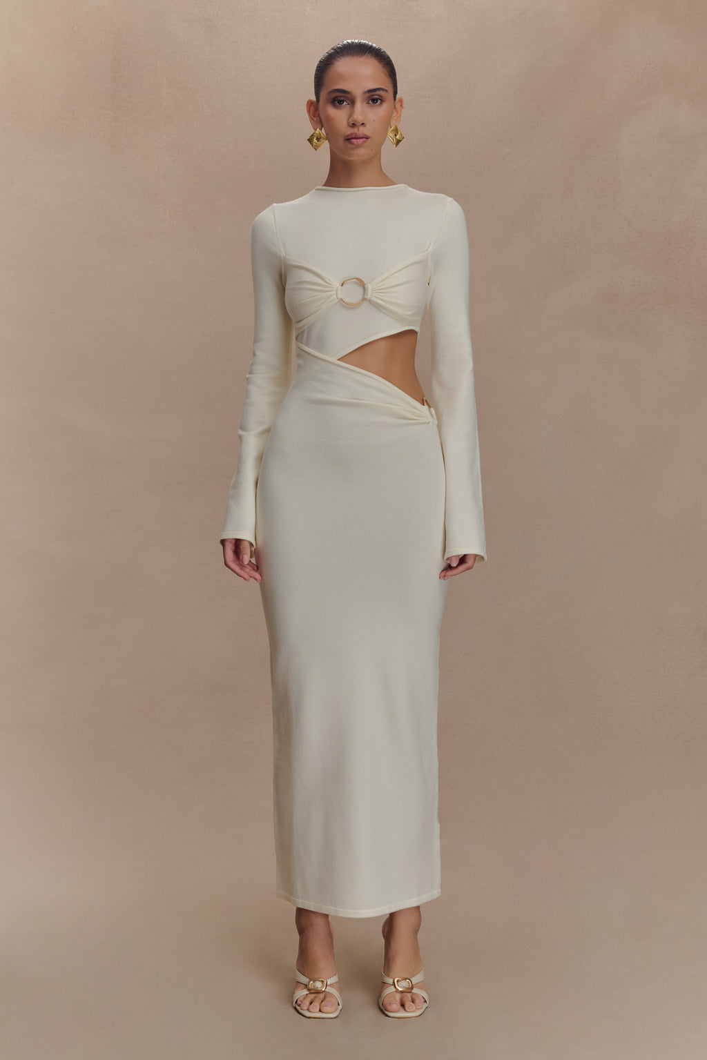 Azariah Long Sleeve Knit Midi Dress - Ivory