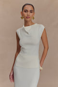 Francisca Cowl Neck Knit Top - White