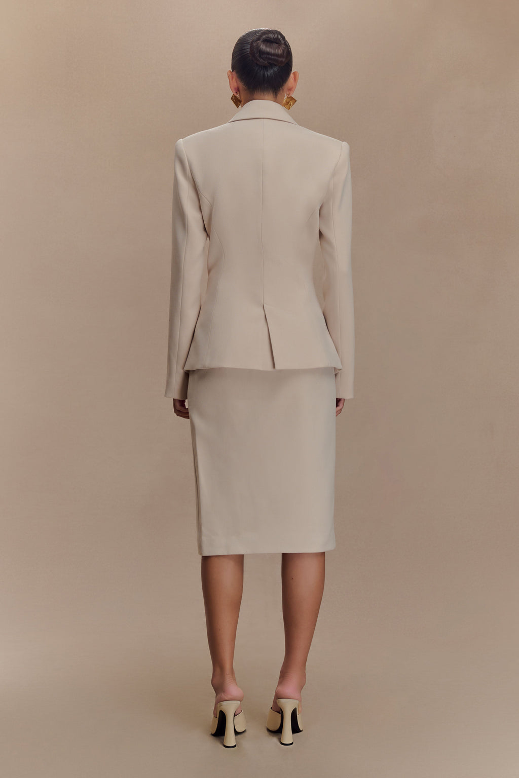 Vera Suiting Split Front Midi Skirt - Ivory Stone