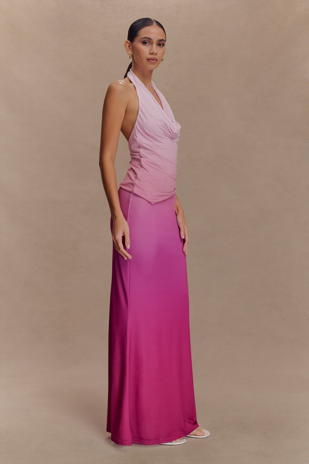 Safiya Asymmetrical Halter Top - Ombre Pink