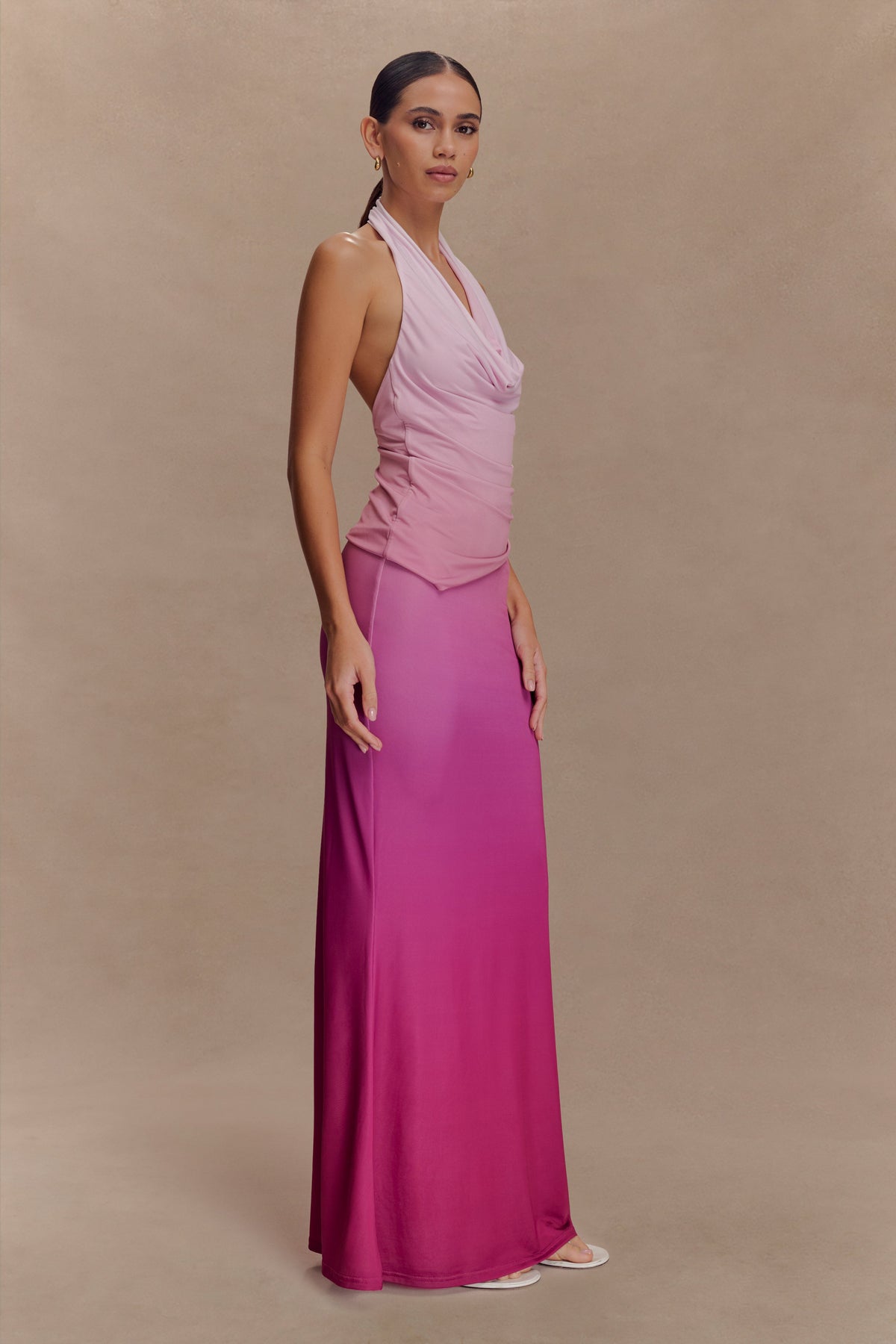 Safiya Asymmetrical Halter Top - Ombre Pink
