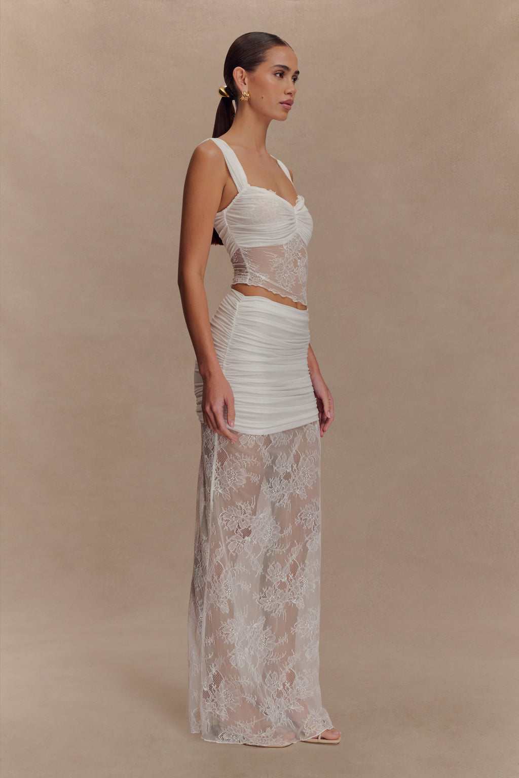 Guinevere Lace And Mesh Top - Ivory