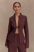 Annalee Cotton Beaded Tie Shirt - Dark Espresso