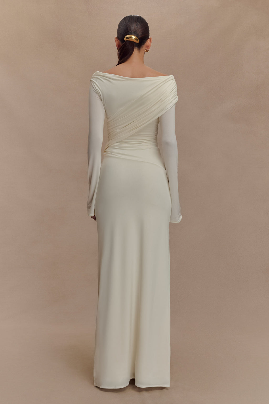 Therese Off Shoulder Ruched Maxi Dress - Ivory