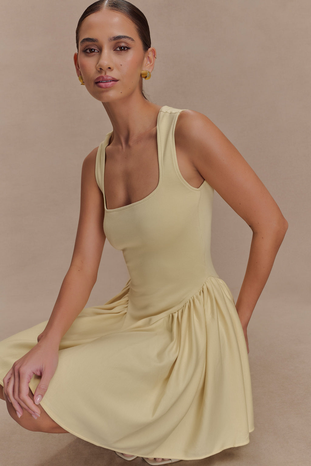 Sharon Scuba Jersey Mini Dress - Pastel Lemon
