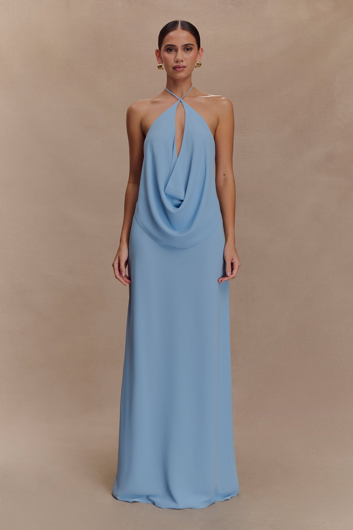 Katalina Chiffon Cowl Halter Top - Sky Blue